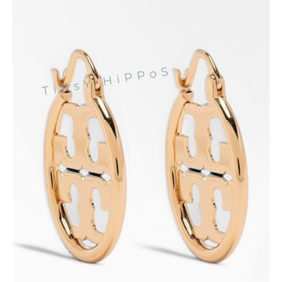 Tory Burch Gold Miller Logo Small Hoop Earrings - Picture 1 of 3